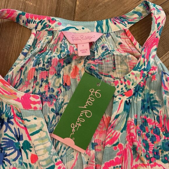 Lilly Pulitzer Monica Beach Dress Serene‎ Blue Gypsea Floral Size S NWT $158 - Picture 6 of 11